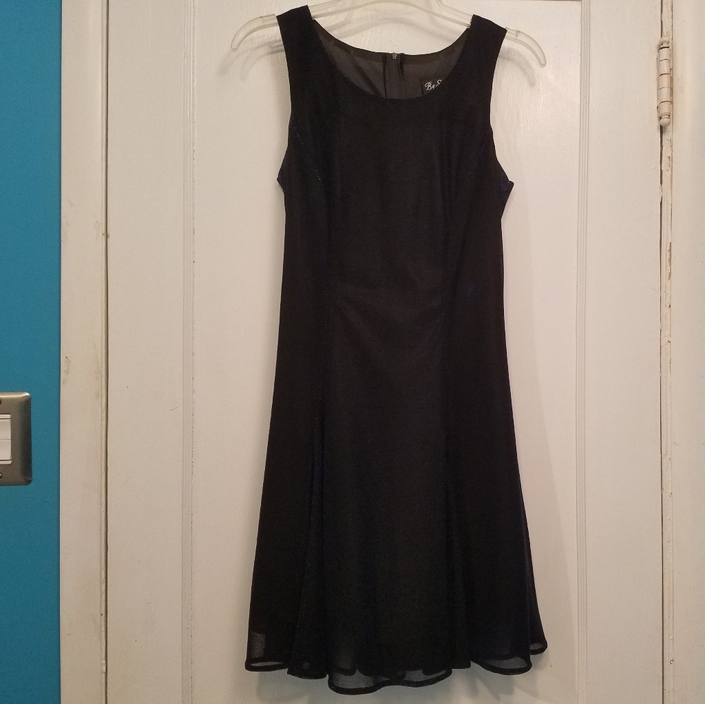 Vintage Y2K Black Mini Dress With Iridescent Navy Overlay